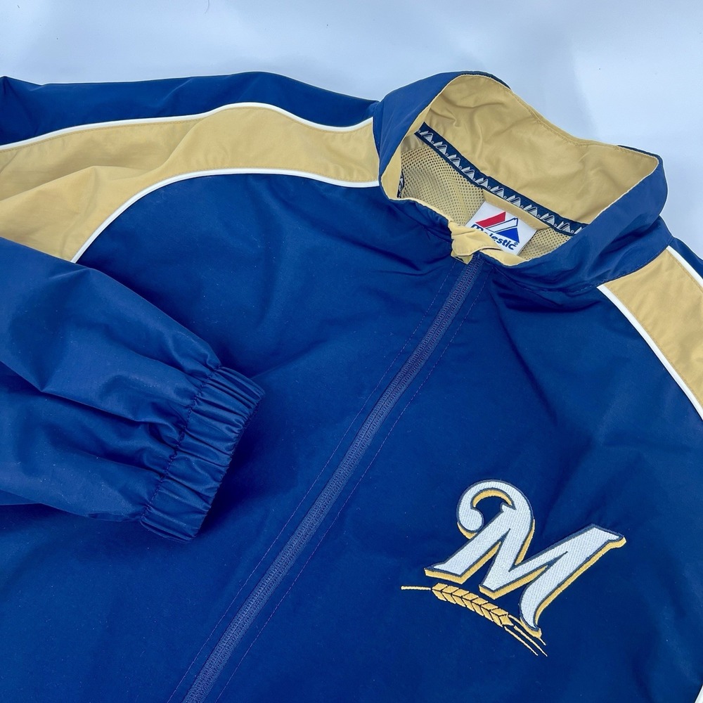 Milwaukee‎ Brewers Vintage Majestic Full Zip Jacket Size MEDIUM Clean Vented